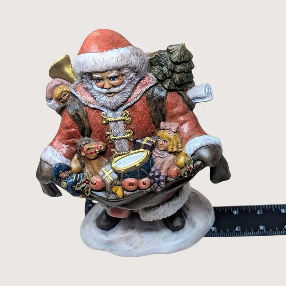 Vintage Handpainted Ceramic Santa Toy Bag Figurine
